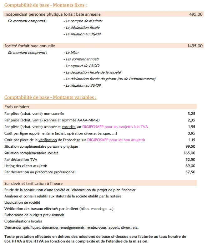 Tarifs 2026 - Bucompta